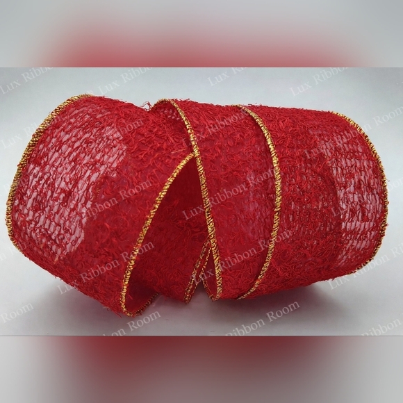 Renaissance Other - RENAISSANCE 2000 Red Textured Ribbon Gold Edge 2.5” Two (2) Yards